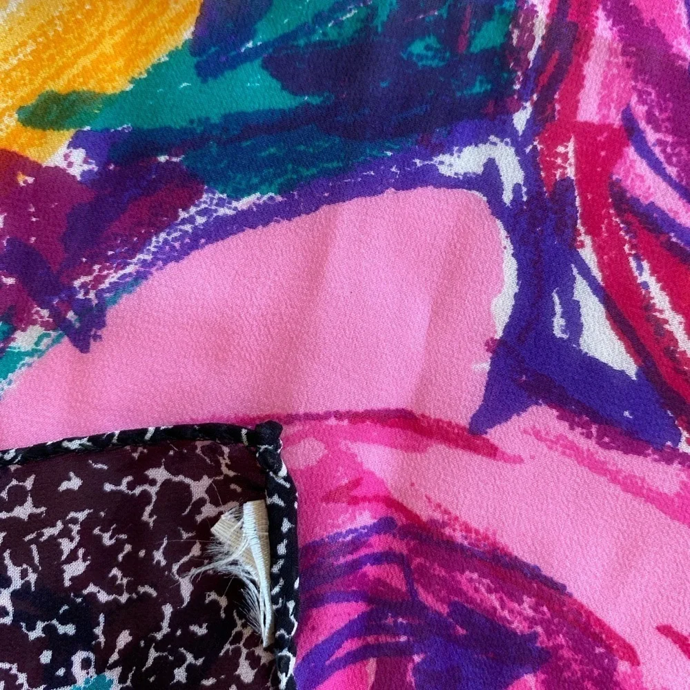 Scarf Chiffon Square Pink Black Hand-rolled Edge 33.5”